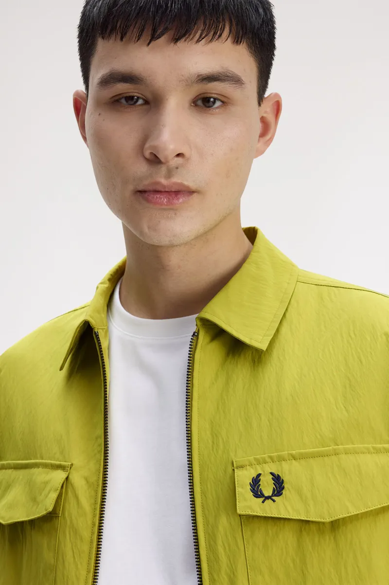 Fred Perry Lightweight Zip-Through Overshirt Tennis Ball Yellow-5