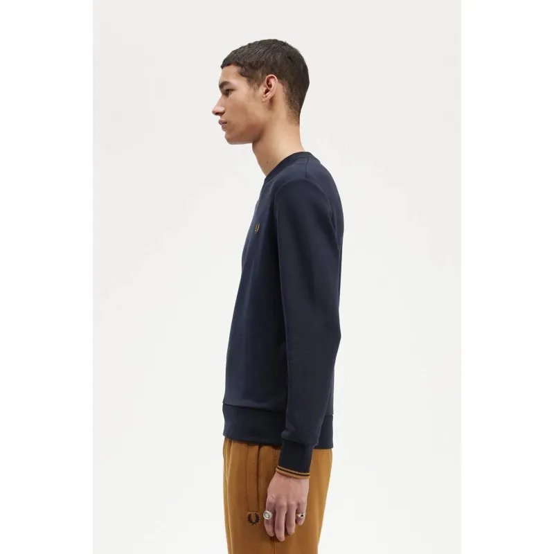 Fred Perry Crew Neck Sweatshirt Navy Caramel -5
