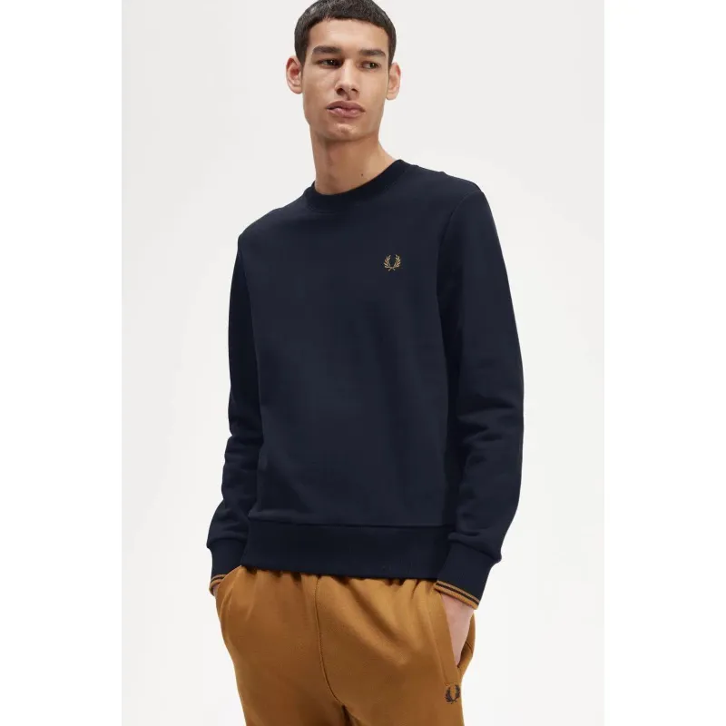 Fred Perry Crew Neck Sweatshirt Navy Caramel -1