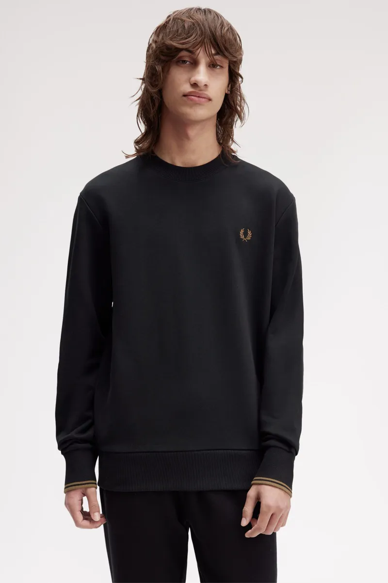 Fred Perry M7535-S77 Mens Crew Neck Sweatshirt Black Shaded Stone-1