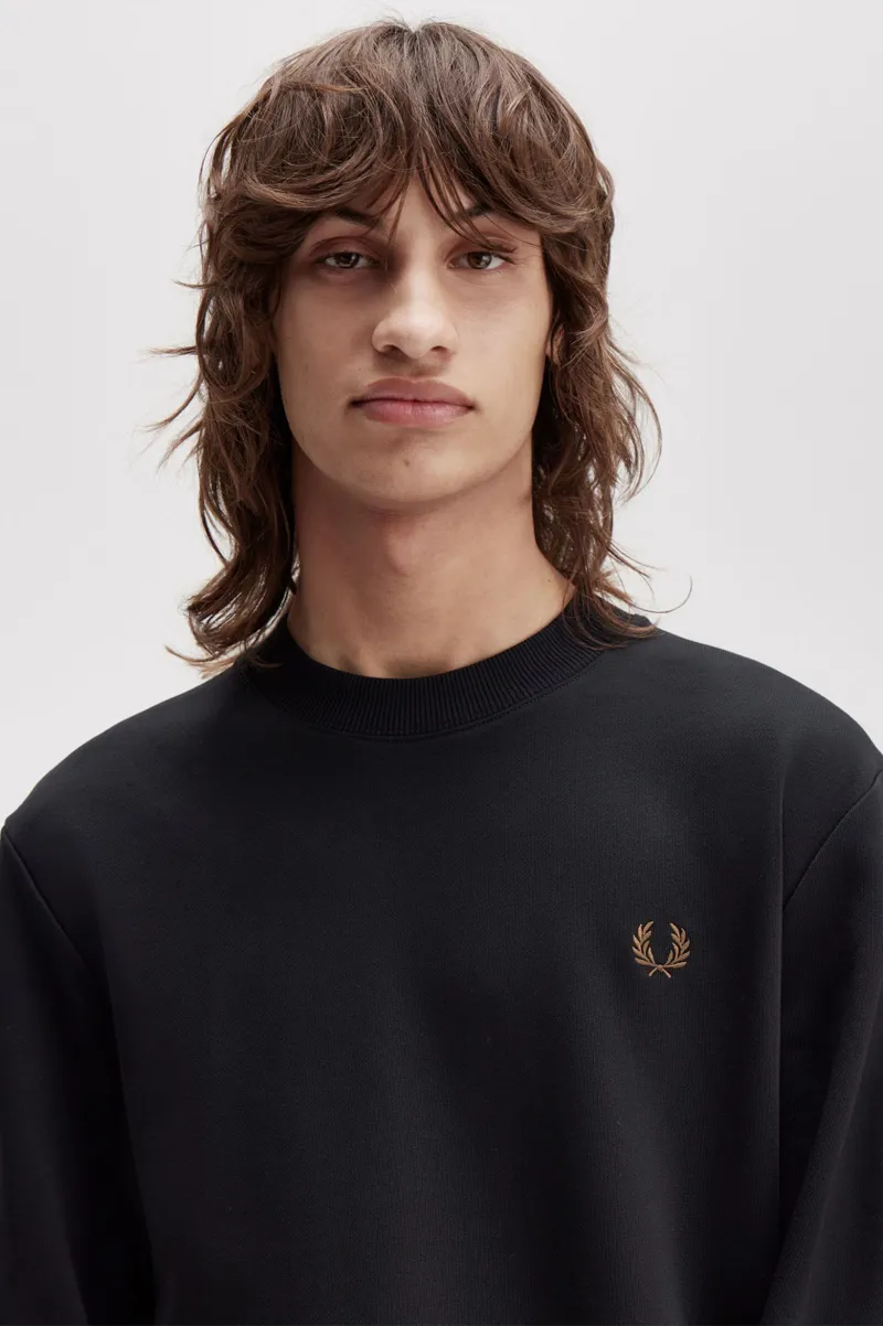 Fred Perry M7535-S77 Mens Crew Neck Sweatshirt Black Shaded Stone-5