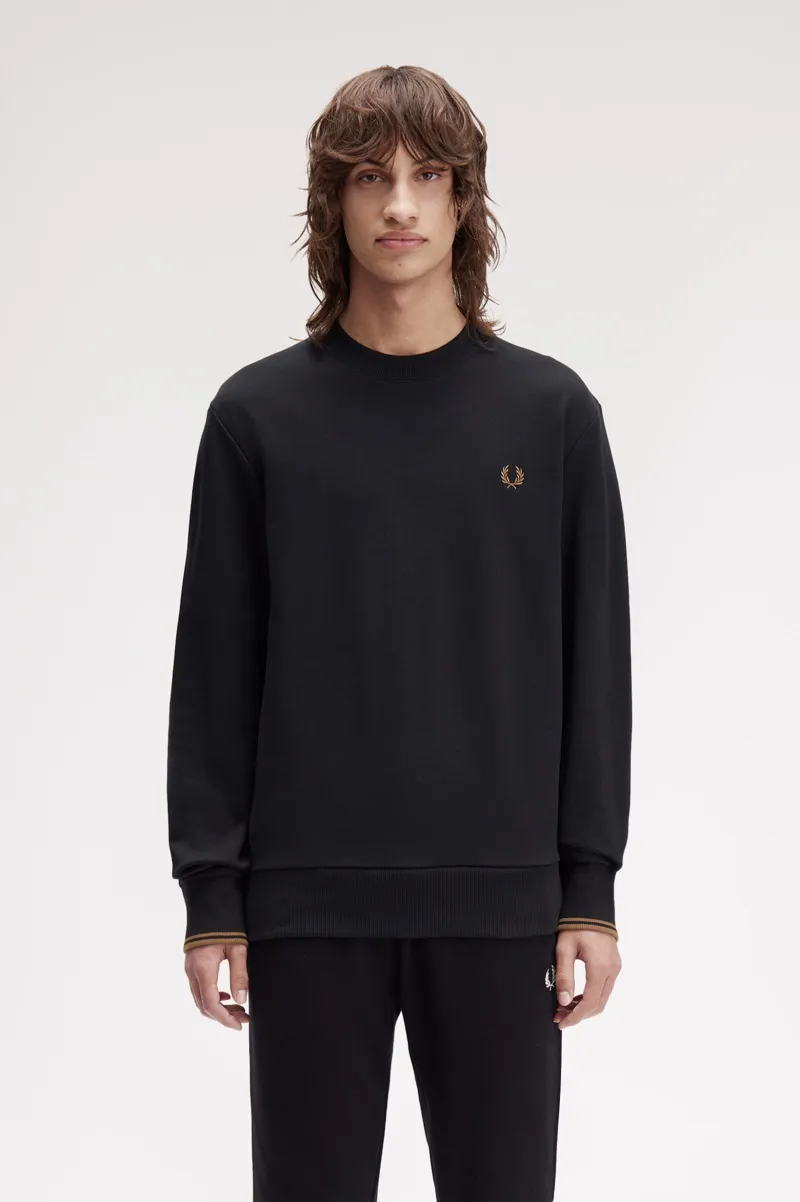 Fred Perry M7535-S77 Mens Crew Neck Sweatshirt Black Shaded Stone-2