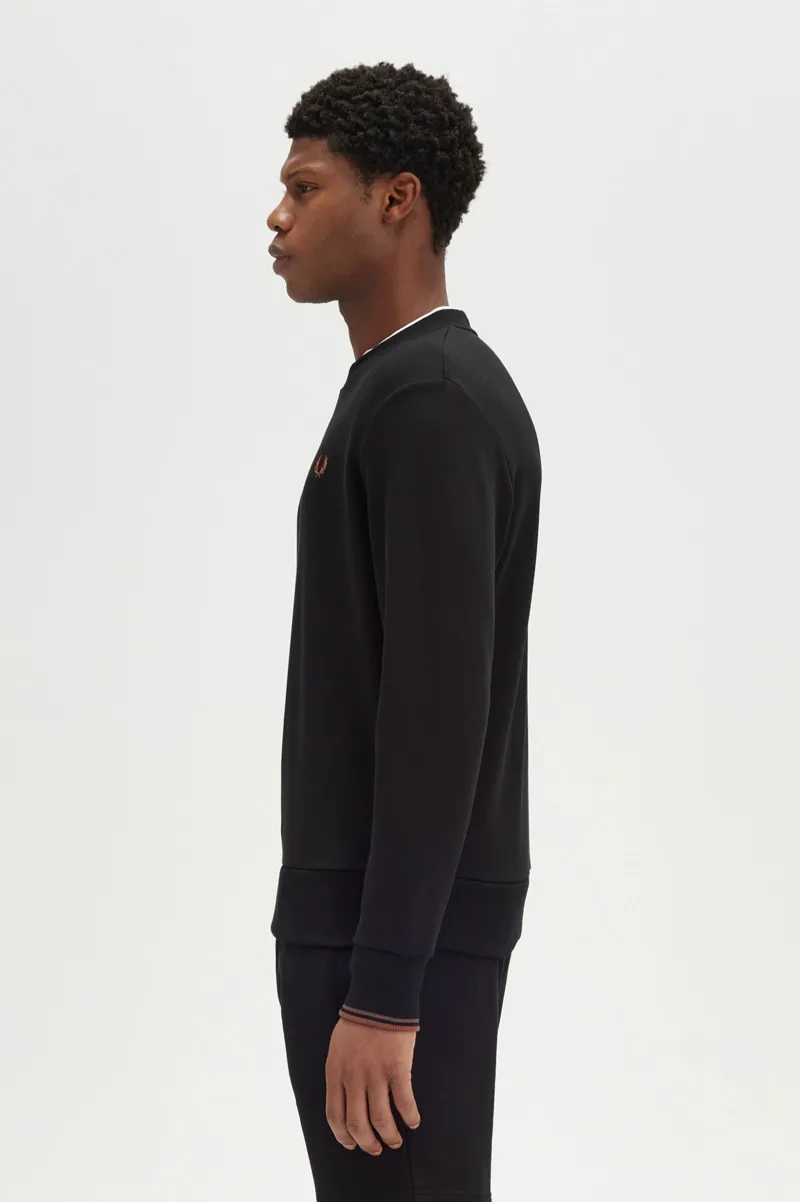 Fred Perry Crew Neck Sweatshirt Black / Whiskey Brown-2