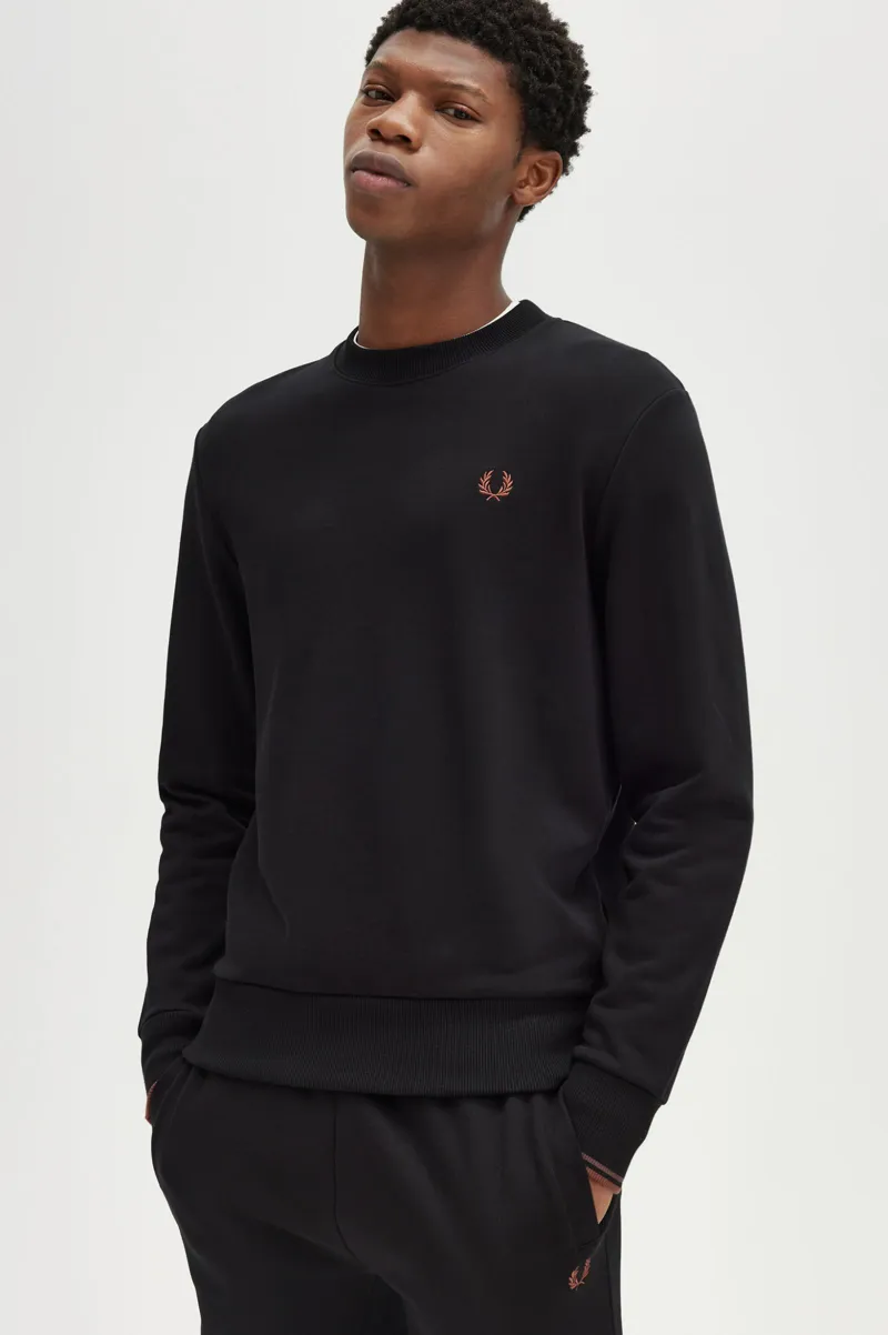 Fred Perry Crew Neck Sweatshirt Black / Whiskey Brown-3