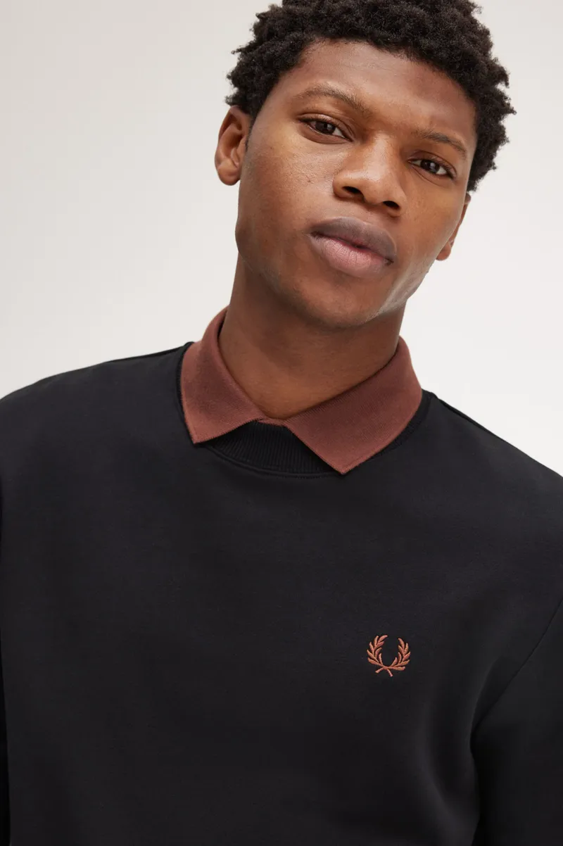 Fred Perry M7535 X56 Mens Crew Neck Sweatshirt Black Whiskey