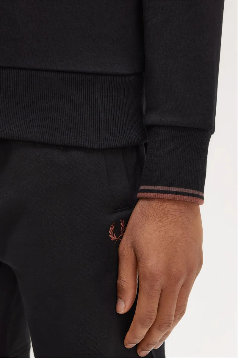 Fred Perry Crew Neck Sweatshirt Black / Whiskey Brown-6