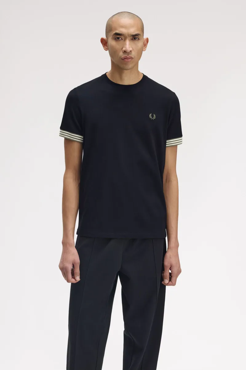 Fred Perry Striped Cuff T-Shirt Black -6