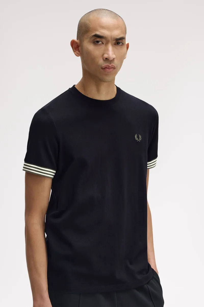 Fred Perry Striped Cuff T-Shirt Black -2