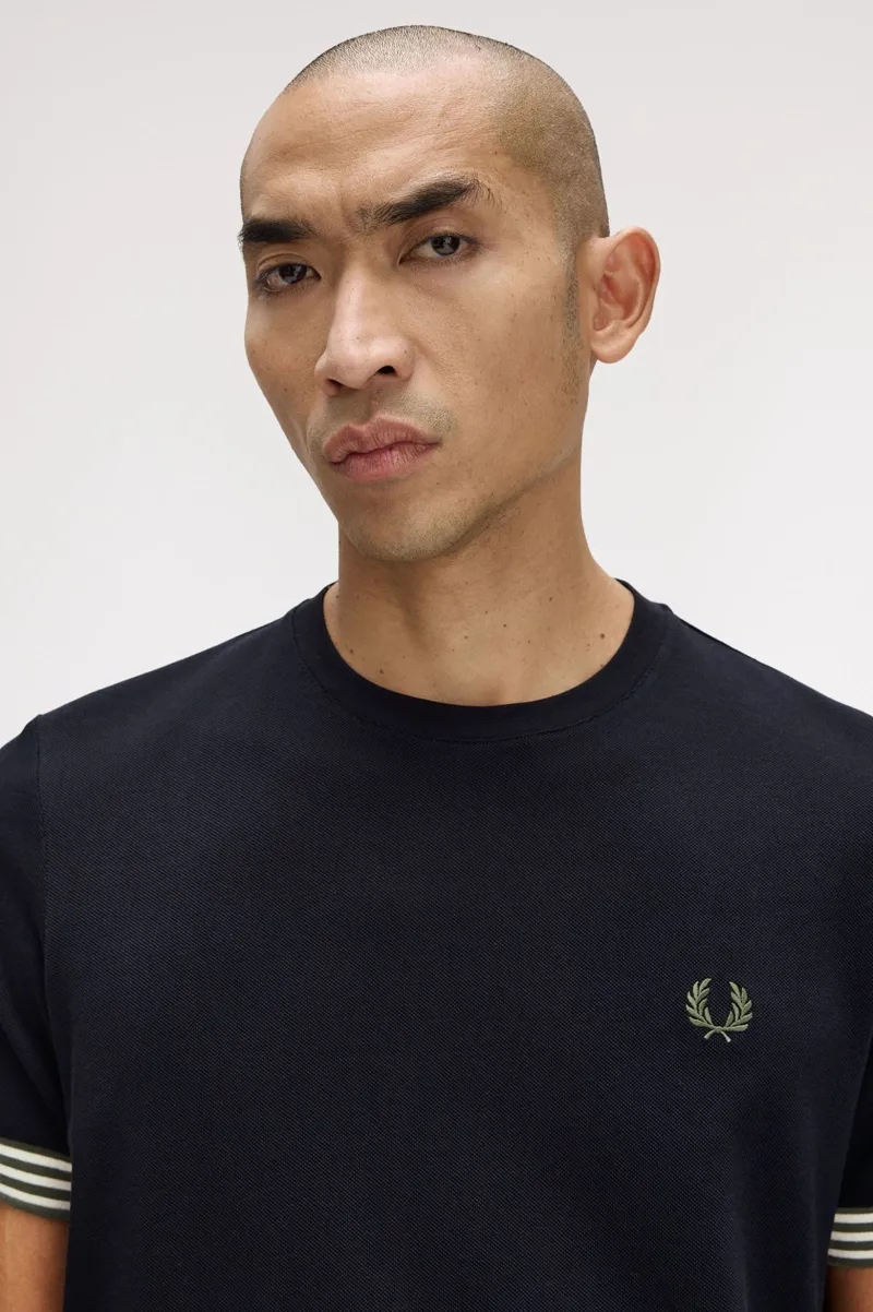 Fred Perry Striped Cuff T-Shirt Black -1