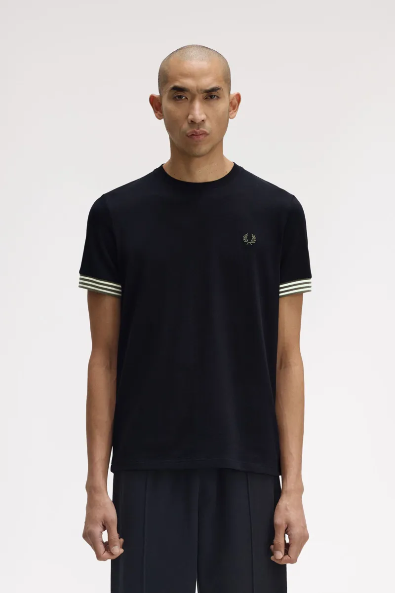 Fred Perry Striped Cuff T-Shirt Black -4