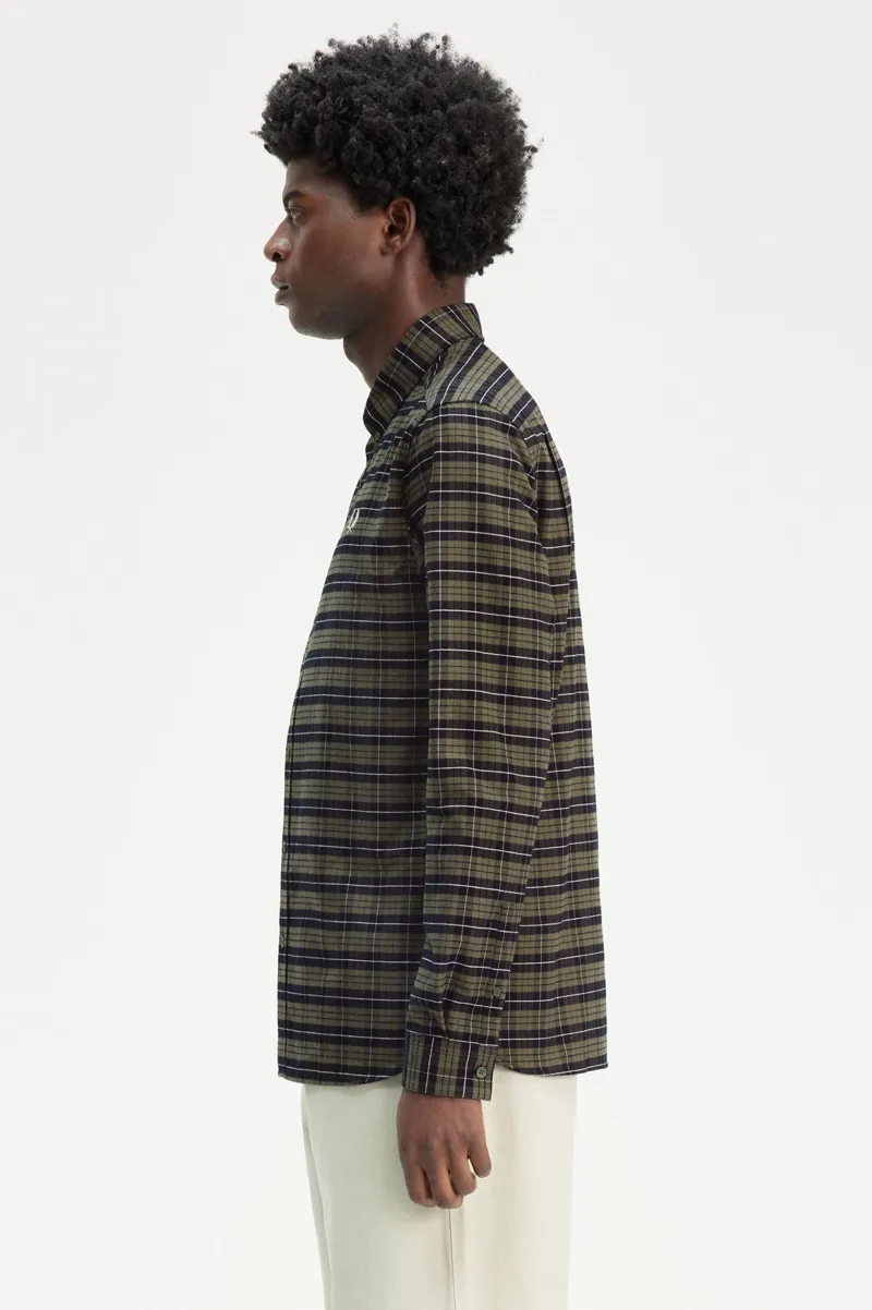 Fred Perry Brushed Oxford Tartan Check Shirt Laurel Wreath Green -2