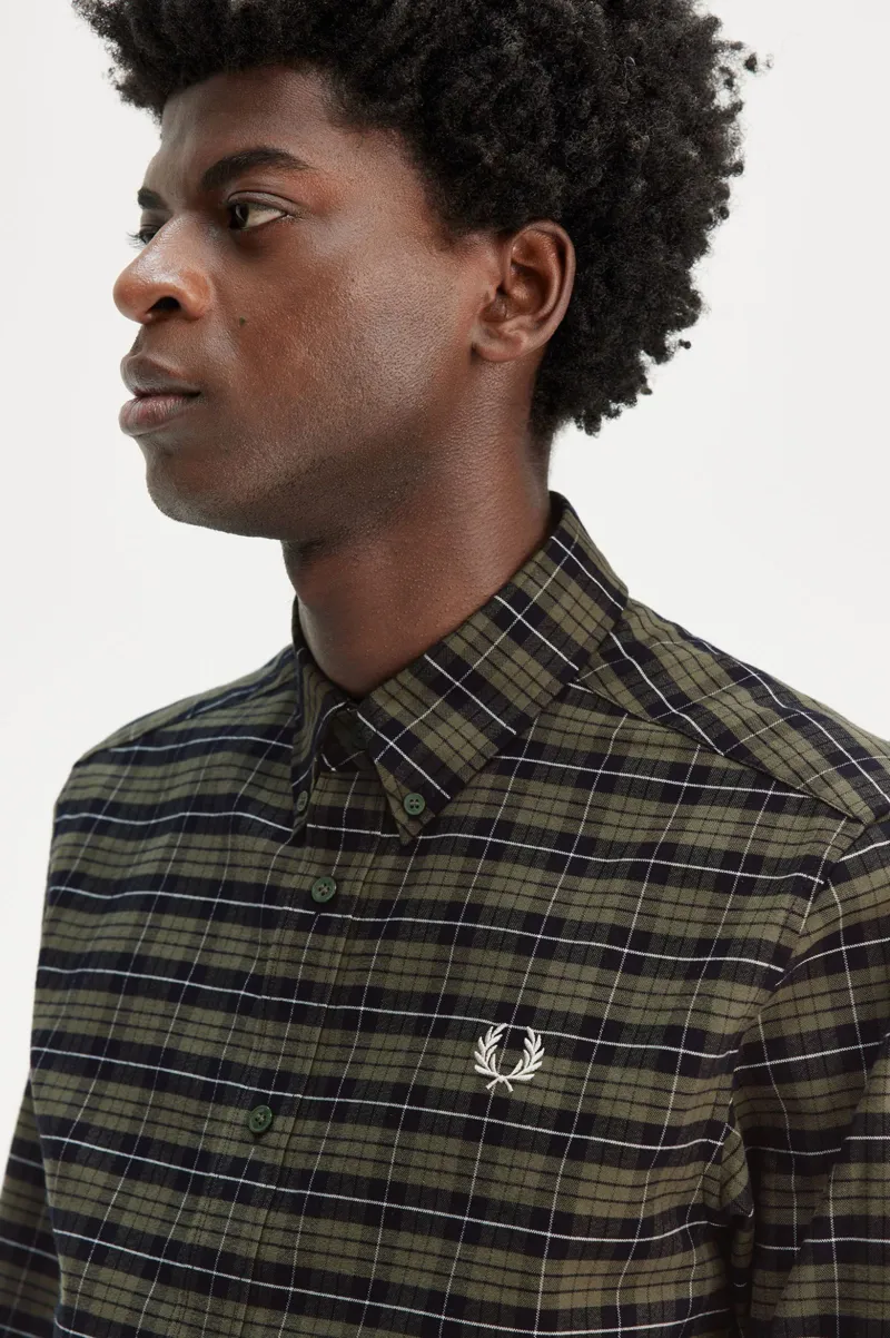 Fred Perry Brushed Oxford Tartan Check Shirt Laurel Wreath Green -3