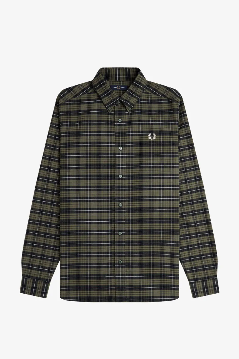 Fred Perry Brushed Oxford Tartan Check Shirt Laurel Wreath Green -6