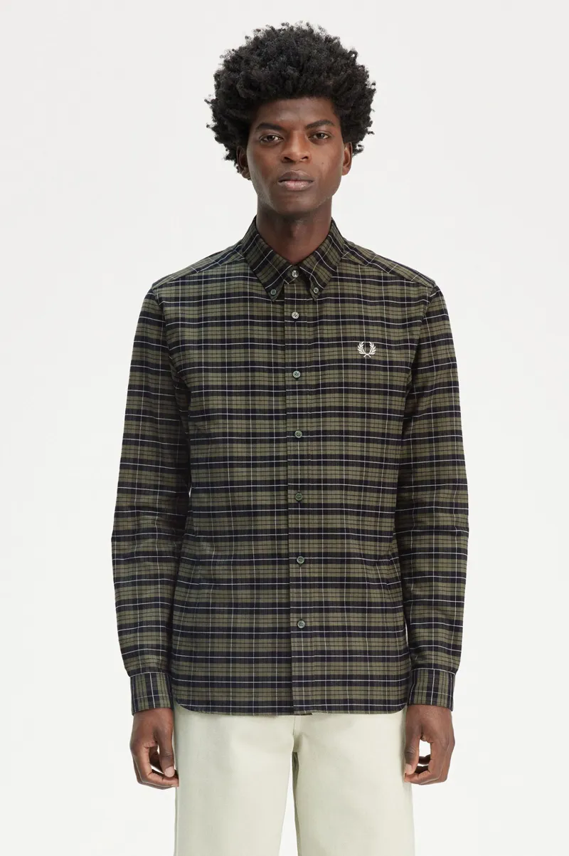 Fred Perry Brushed Oxford Tartan Check Shirt Laurel Wreath Green -1