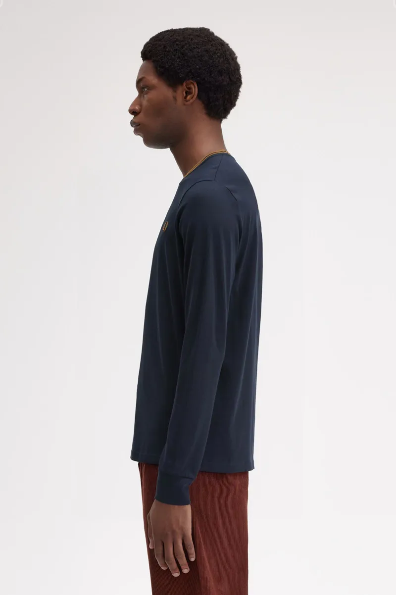 Fred Perry Twin Tipped Long Sleeve T-shirt Navy / Caramel-1