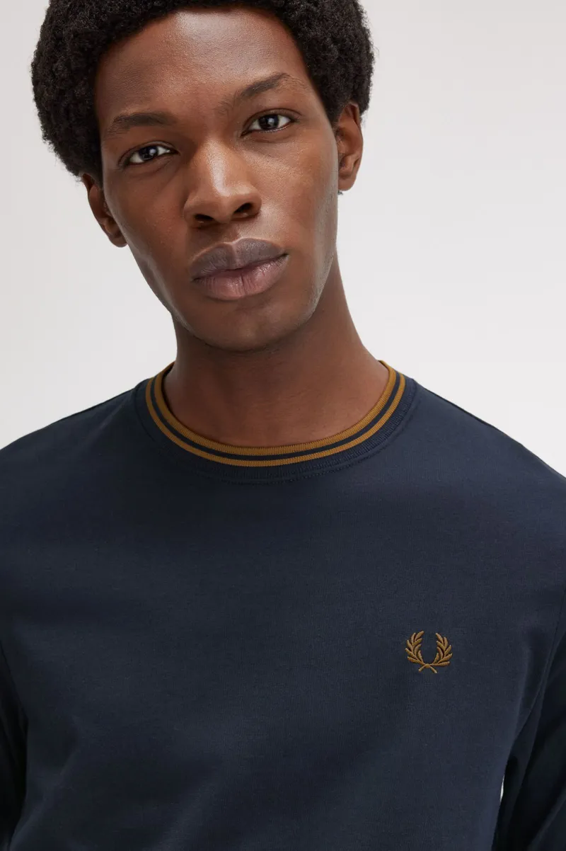 Fred Perry Twin Tipped Long Sleeve T-shirt Navy / Caramel-3