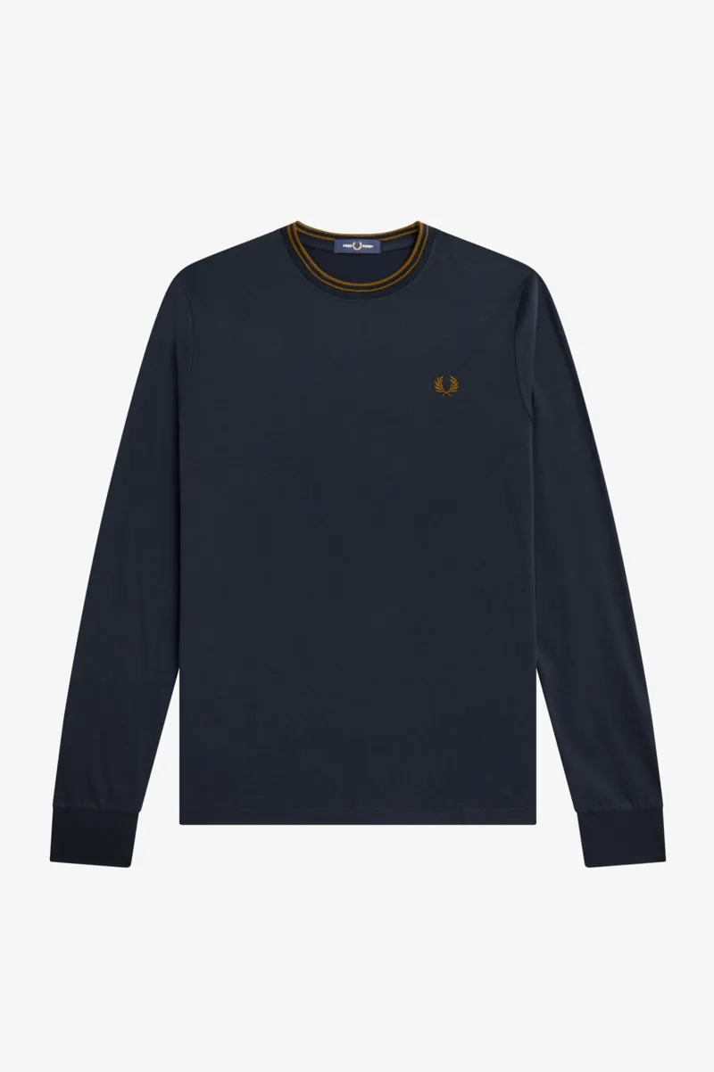Fred Perry Twin Tipped Long Sleeve T-shirt Navy / Caramel-6