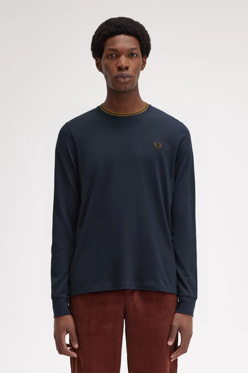 Fred Perry Twin Tipped Long Sleeve T-shirt Navy / Caramel-4