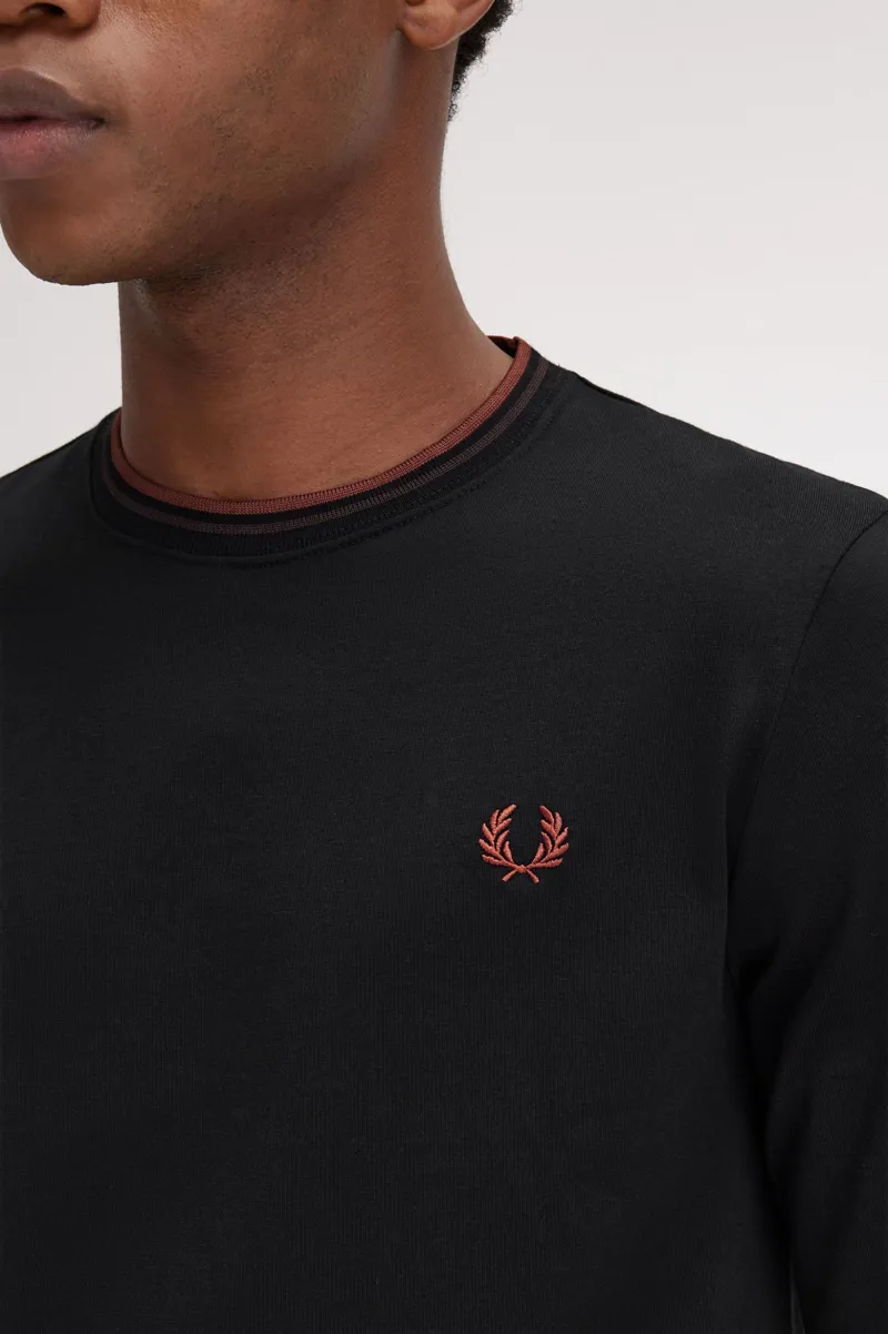 Fred Perry Twin Tipped Long Sleeve T-shirt Black/Brown MEDIUM and XXL -5