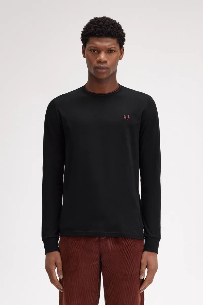 Fred Perry Twin Tipped Long Sleeve T-shirt Black/Brown MEDIUM and XXL -3
