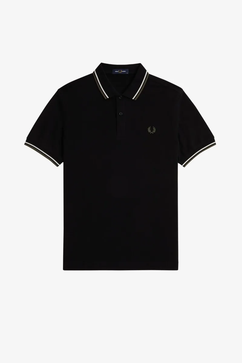 Fred Perry M3600-W54 Polo T-shirt Black / Ecru / Wreath Green-2