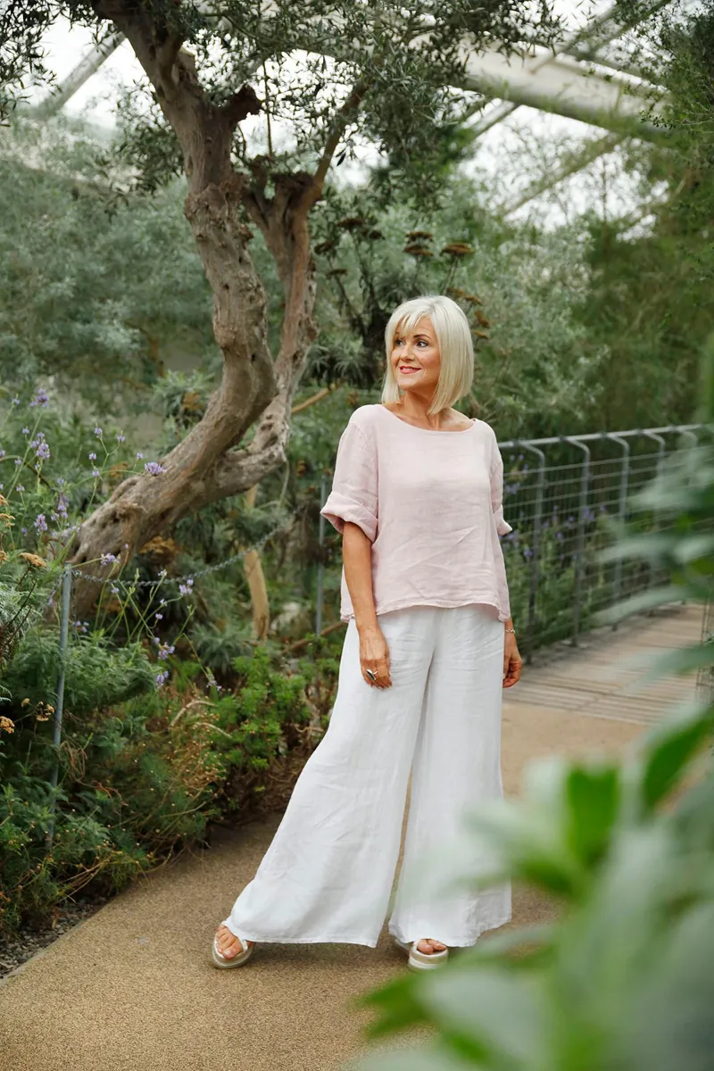 Goose Island Wide Leg Palazzo Linen Trouser White