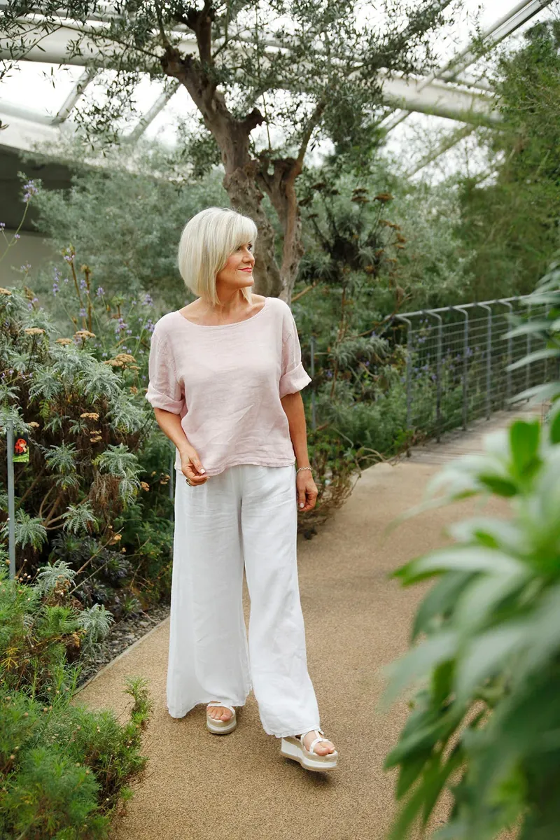 Goose Island Wide Leg Palazzo Linen Trouser White-2