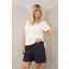 Goose Island Linen Elastic Waist Button Shorts Navy