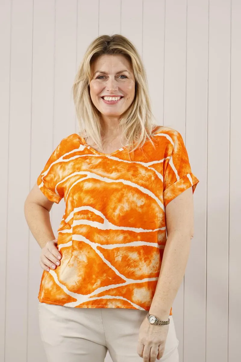 Goose Island Tie Dye V-Neck Top Orange