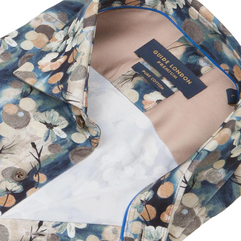 Guide London Floral Print Shirt Beige/Blue-1