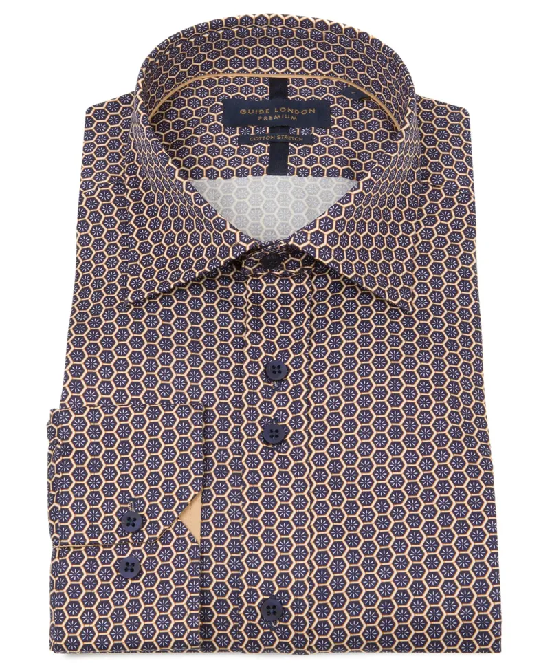 Guide London Geometric Print Shirt Navy XL ONLY