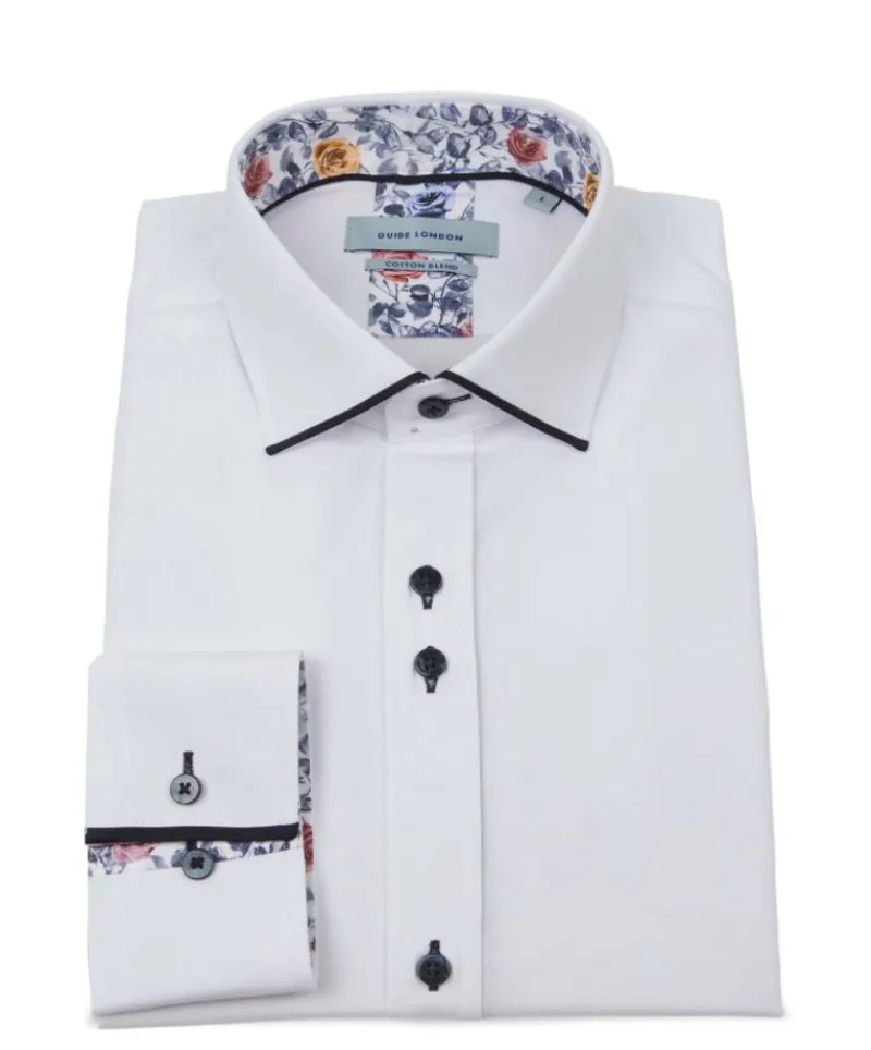 Guide London Shirt With Contrast Panelling White / Navy LARGE LAST ONE