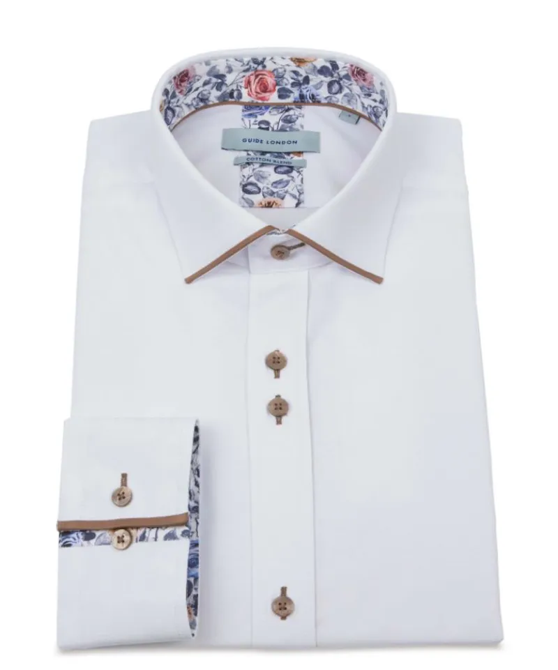 Guide London Shirt With Contrast Panelling White / Tan MEDIUM LAST ONE
