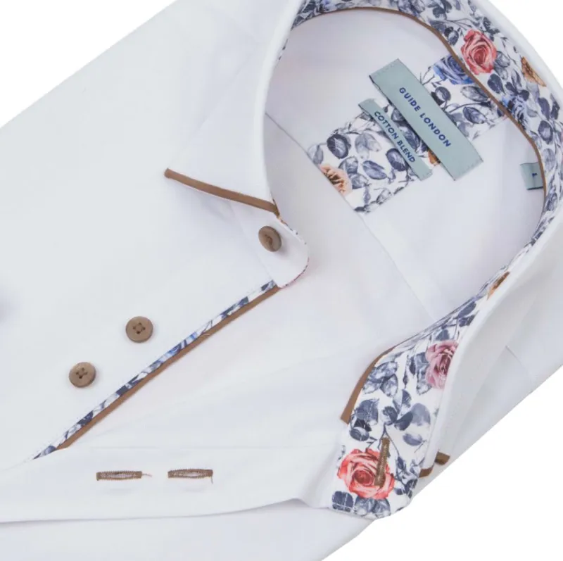 Guide London Shirt With Contrast Panelling White / Tan MEDIUM LAST ONE-1