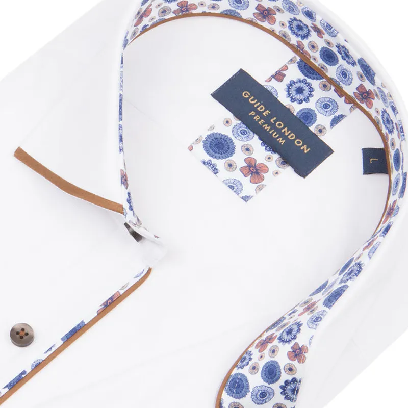 Guide London Contrast Collar Tip Shirt White / Tan LARGE ONLY LAST ONE-1