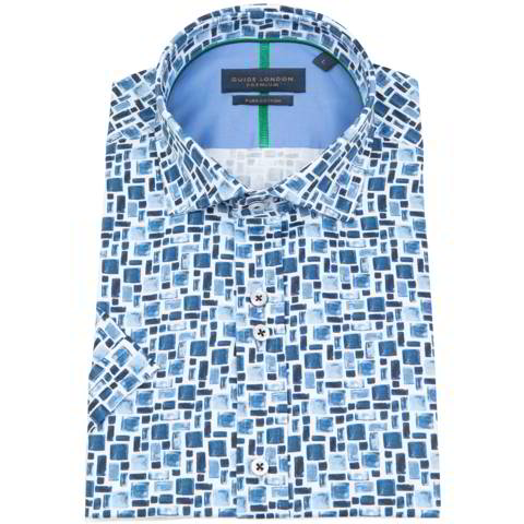 Guide London Big Blue Flower Print Pure Cotton Long Sleeve Mens Shirt
