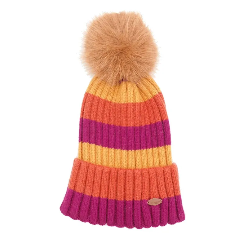 Miss Sparrow stripe bobble hat Orange