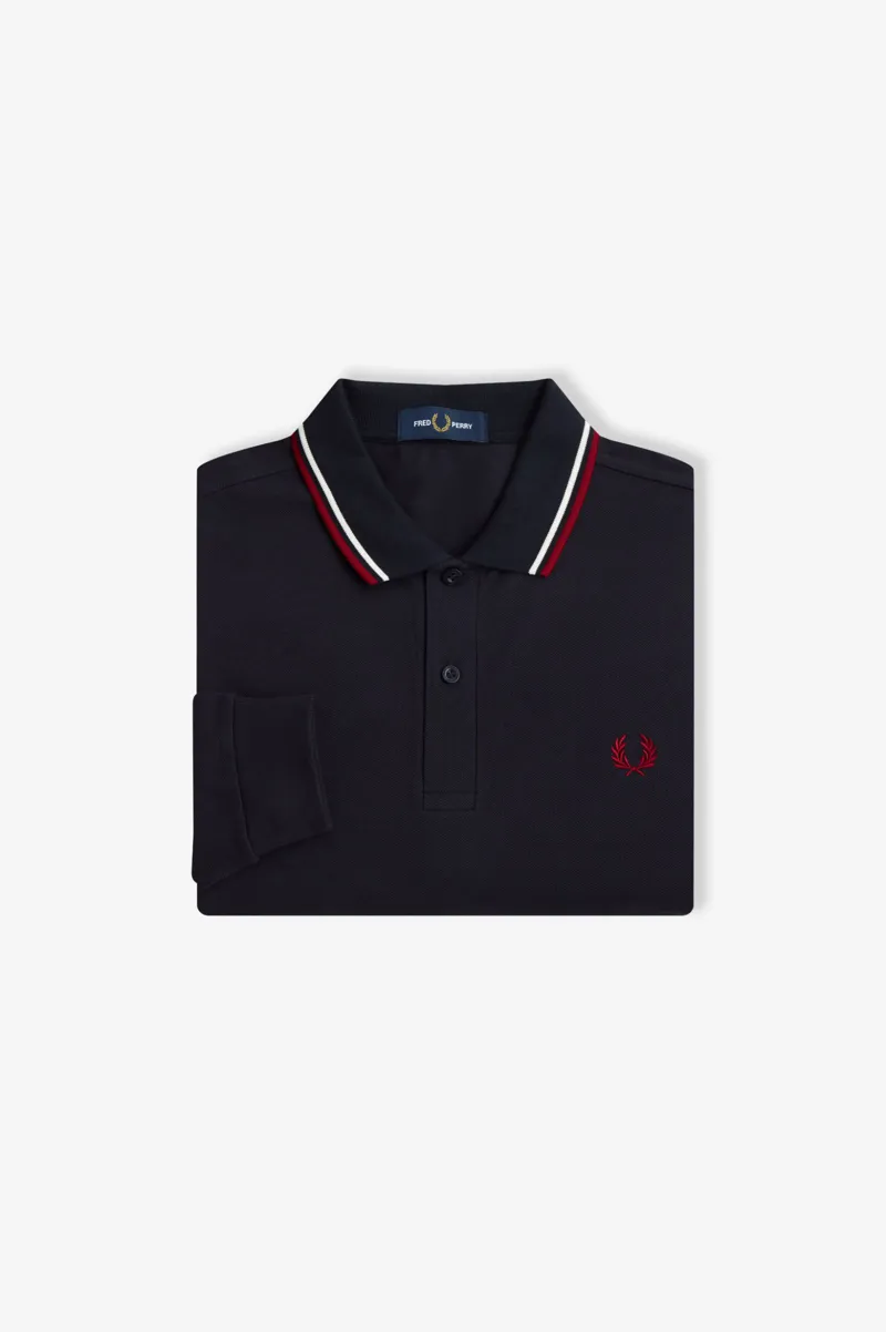 Fred Perry Long Sleeve Polo T-shirt Navy / White / Red LARGE ONLY-1