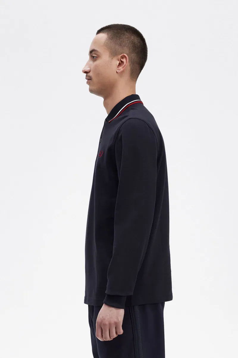 Fred Perry Long Sleeve Polo T-shirt Navy / White / Red LARGE ONLY-4