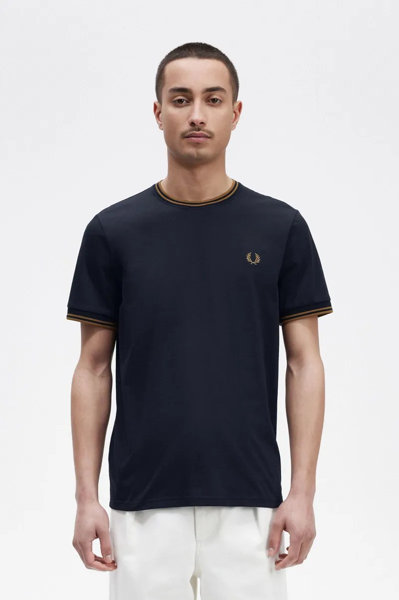 Fred Perry Twin Tipped T-shirt Navy / Dark Caramel-1