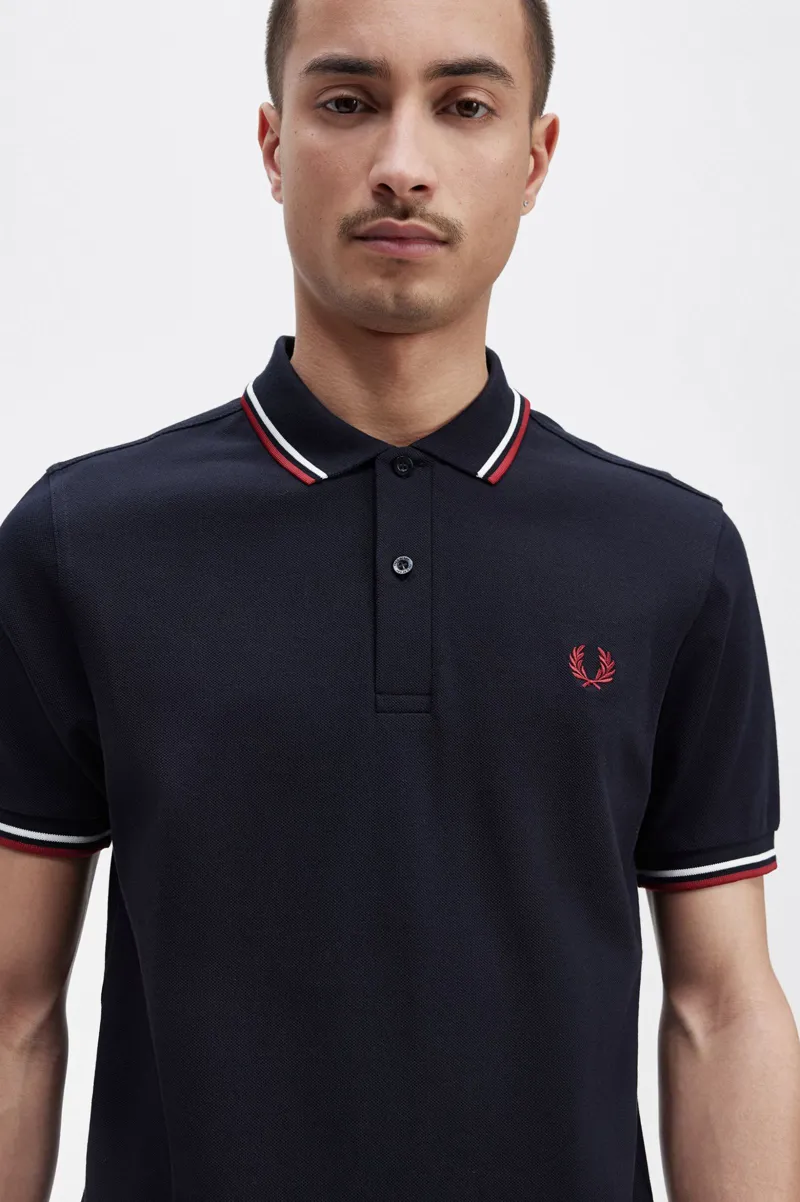 Fred Perry M3600-T55 Polo T-shirt Navy / Burnt Red / White-4