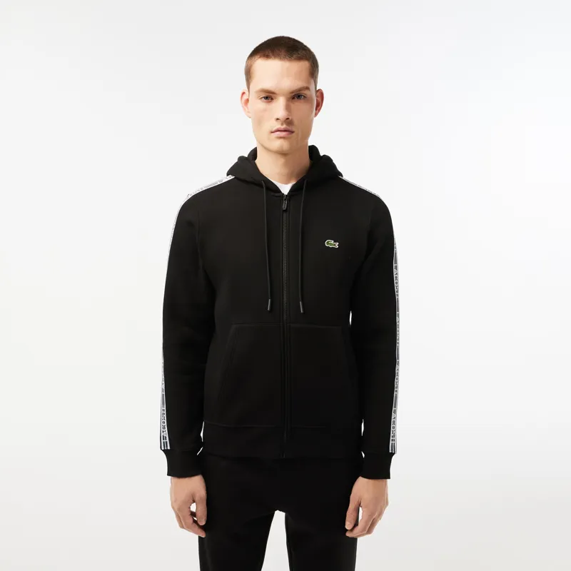 Lacoste Classic Fit Zipped Hoodie Brand Stripes Black-1