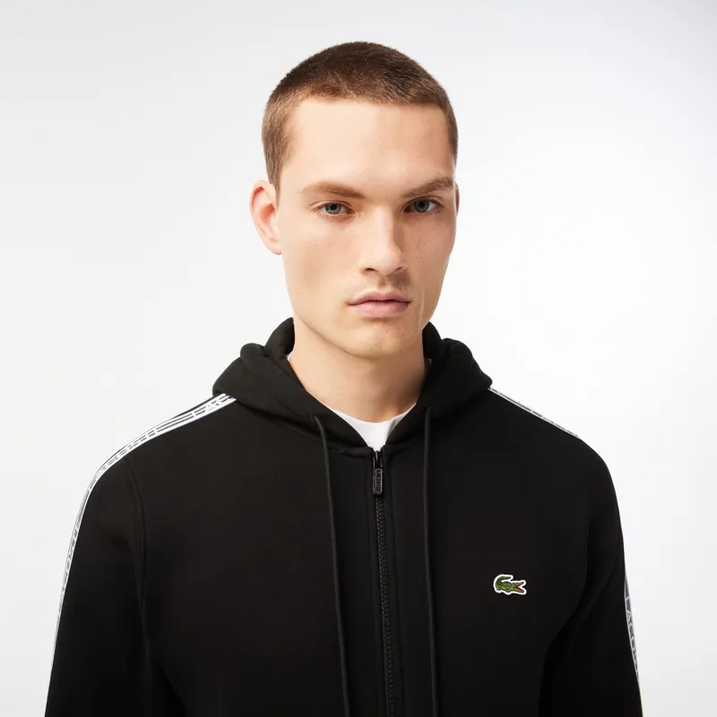 Lacoste Classic Fit Zipped Hoodie Brand Stripes Black-2