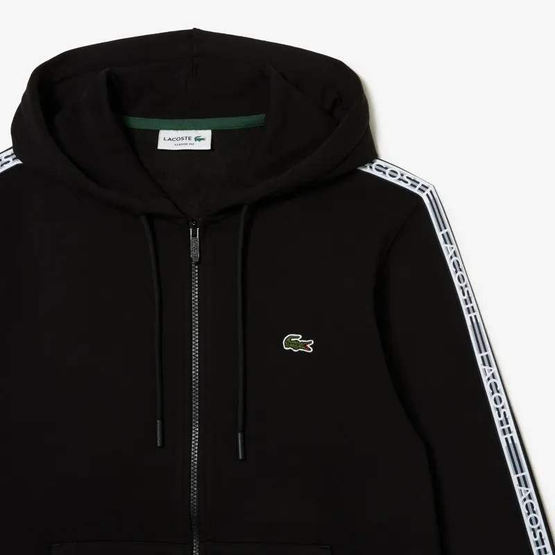 Lacoste Classic Fit Zipped Hoodie Brand Stripes Black-4