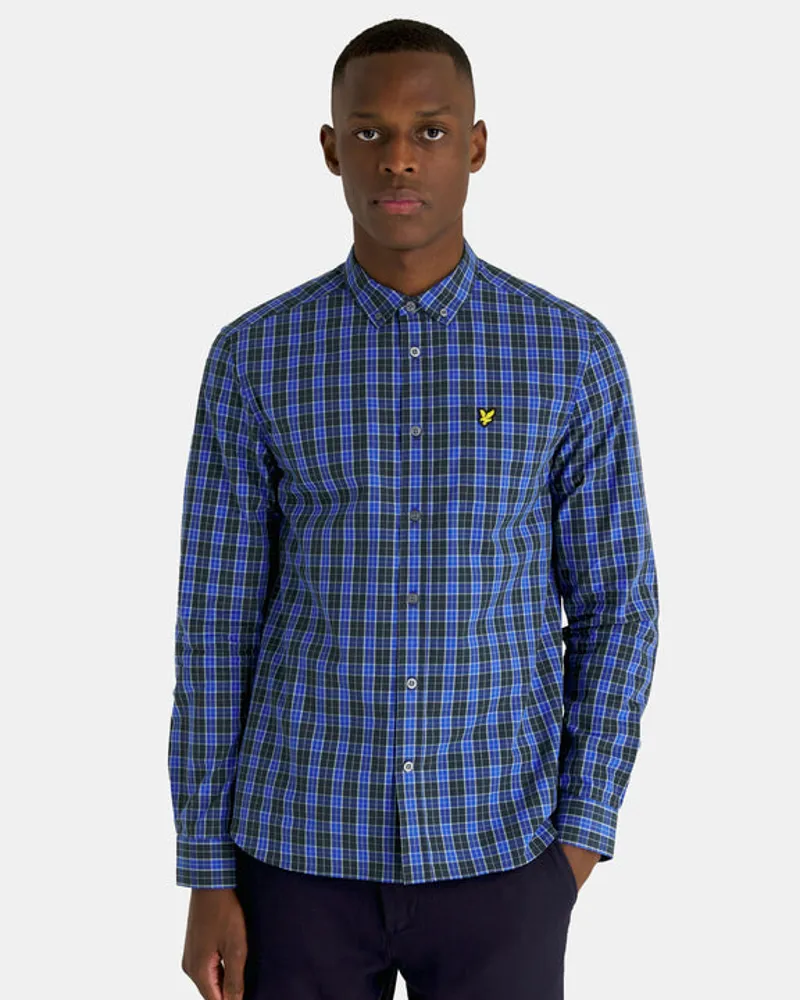 Lyle and Scott Poplin Check Shirt Navy Bright Blue LARGE ONLY LAST ONE