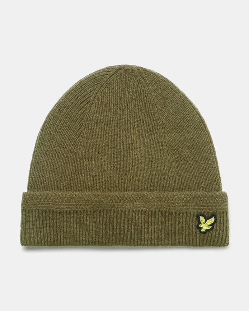 Lyle and Scott Racked Ribbed Beanie Hat Olive