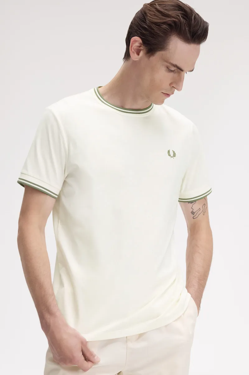 Fred Perry Twin Tipped T-shirt Ecru / Olive-4