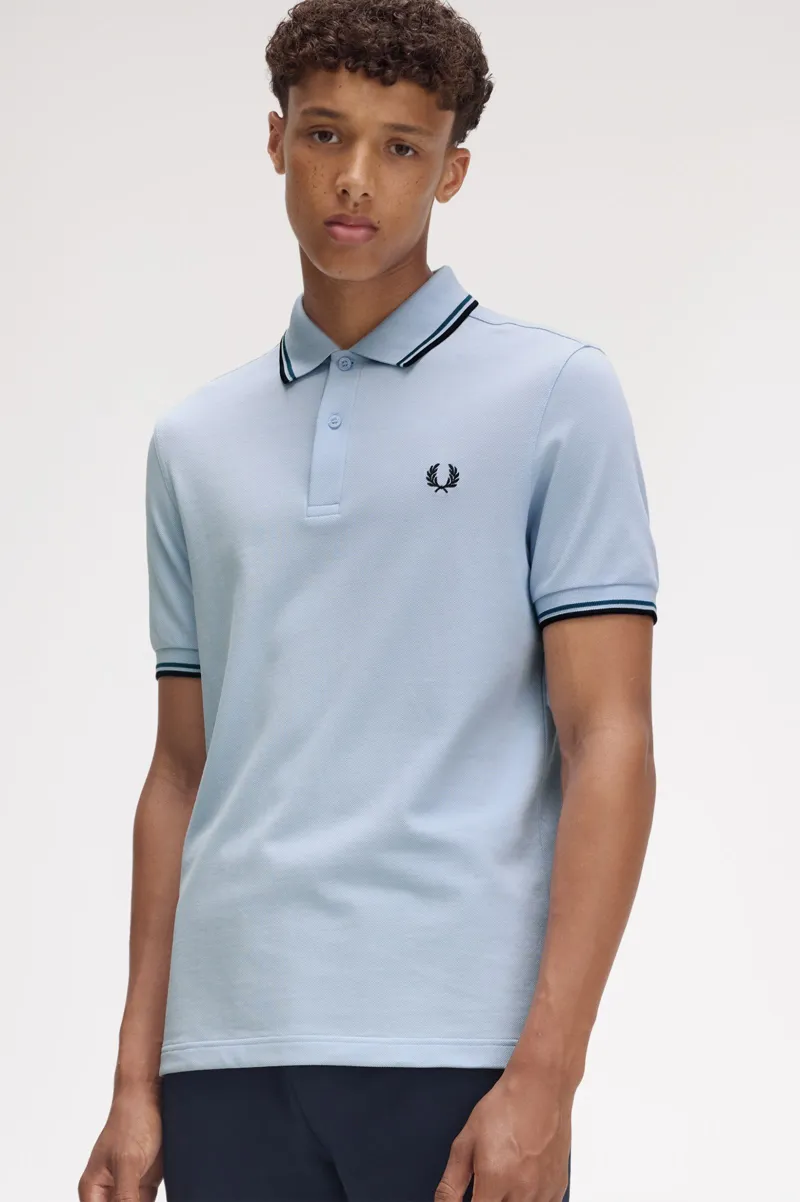 Fred Perry M3600-Y58 Polo T-shirt Light Smoke / Petrol Blue-3