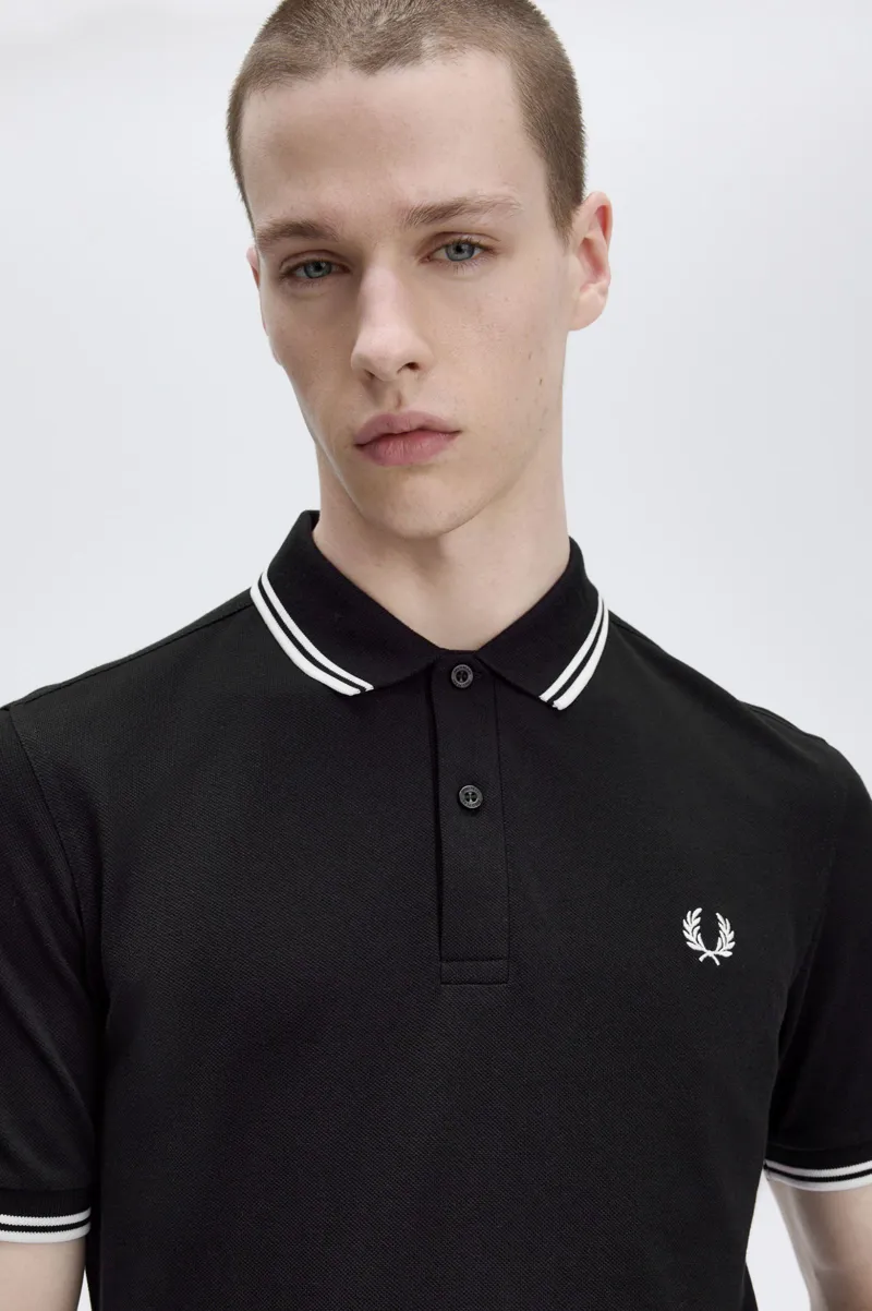 Fred Perry M3600-350 Polo T-shirt Black / White / White-3