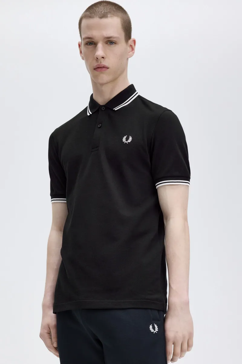 Fred Perry M3600-350 Polo T-shirt Black / White / White-4